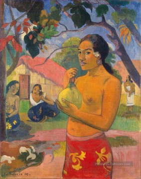 Paul Gauguin œuvres - Eu hae ia oe Femme tenant un fruit postimpressionnisme Primitivisme Paul Gauguin